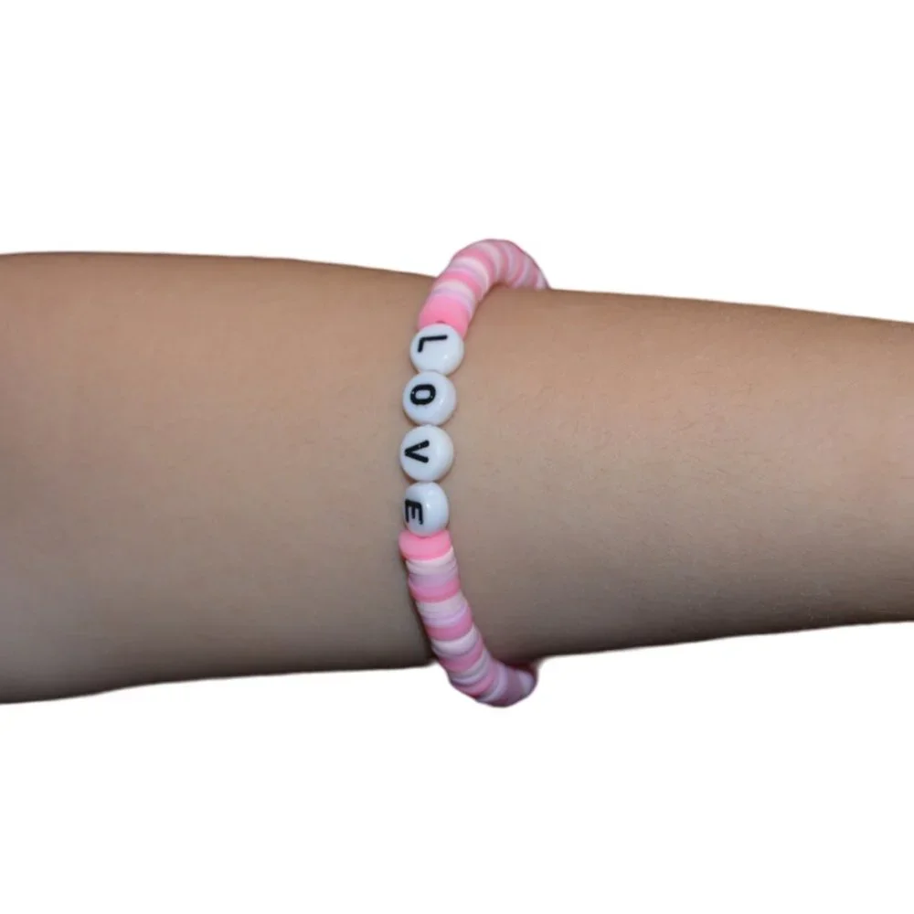 Handmade Set/3 Clay Rubber Beads Elastic Kids Bracelet Blue Pink 3